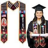 Berlune Mexican Graduation Stole Sash Class of 2025 Mexican American Flag Sash 72 Inch Our Lady of Guadalupe Honor Stole for Graduation Ceremony Party Gift(Guadalupe,Vintage Flower)