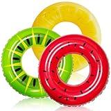 JOYIN Inflatable Swim Tube Raft (3 pack) with Summer Fruits Painting, Pool Toys for Swimming Pool Party Decorations