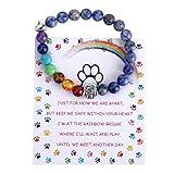 Unijew Pet Memorial Gifts, Rainbow Bridge Bracelet for Beloved Dog Cat, 8MM Mixed Color Bead 7 Chakra Memorial Bracelet for Women Men Who Lost Pets, Pet Sympathy Gift