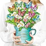 Pop Up Flower Cards, Paper Flowers Bouquet 12’‘ Daisies and Butterflies 3D Popup Graduation Cards with Blank Note and Envelope, Birthday, Wedding Decor, Thank You Gifts for Women Mom Girls Friends