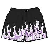 DIOTSR Mens Flame Graphic Basketball Shorts Cool Retro Running Athletic Shorts Drawstring Waist Casual Track Shorts (01 Flame-Black,Medium)