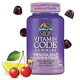 Garden of Life Prenatal Gummy Vitamins for Women with Iron:Folate,Biotin,D3&B12+Probiotics for Digestion,Vitamin Code Multivitamin,Non-GMO,Gluten-Free,90 Cherry Lemonade Gummies, 30 Day Supply