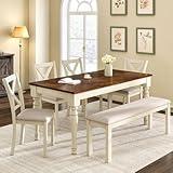 LUXOAK 6-Piece Solid Wood Dining Table Set, 71" Large Table Set with Upholstered Chair Set w/Bench Seat, Farmhouse Kitchen Table Chairs with Bench Set for Living Room, Dining Room