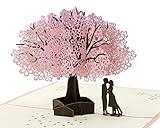 PENTA ANGEL Handmade Cherry Blossom Card Pop Up 3D Flower Card Romantic Love Letter Greeting Anniversary Wedding Valentine Birthday Gift Card Blank Stationery Paper Card for Her Him Husband Wife