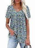 Womens Tops Dressy Casual V Neck Plus Size Spring Summer T Shirts 2025 Loose Fit Blouses Tunic Floral Oversized Tshirts Maternity Shirts Hawaiian Beach Vacation Clothes Outfits Resort Wear Blue XXL