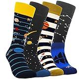 HSELL Mens Funny Colorful Planet Pattern Dress Socks Novelty Crazy Design Cotton Socks for Men Unisex Fancy Gifts (4 Pairs Planet Assorted)