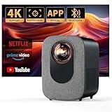 [Built-in APPS] 4K Projector with Wifi & Bluetooth, Jimveo 800 ANSI Native 1080P, Compatible with Netflix/YouTube/Prime Video, Electric Focus & 4P Keystone Outdoor Portable Smart Projector
