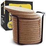 Cork Coasters for Drinks with Metal Holder - 16 Pcs Round 4 inch Drink Coaster Thick Absorbent Heat-Resistant Saucer - Used for Cold Hot Beverages Glasses Mugs Cups Plants Apartment Decor Bar Table