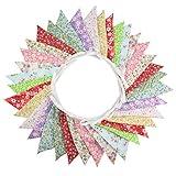10M/32Ft Triangle Bunting Banner, 36 Pcs Cotton Fabric Flags Pennant Garlands for Birthday Party, Wedding, Baby Shower, Outdoor and Home Decorations (Colorful)