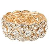 EVER FAITH Austrian Crystal Costume Jewelry Art Deco Elastic Stretch Bracelet Clear Gold-Tone