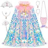 Meland Princess Dress Up for Girls 3-8, 11Pcs Mermaid Cape with Crown, Dress Up Clothes Birthday Gift Toys for Girls Toddlers