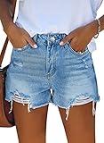 MODARANI Jean Shorts Women Light Blue Denim Shorts Cut Off Jean Short High Waisted Shorts Summer Shorts Ripped L