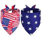 QUQULE 4th of July Dog Bandanas Large 2PCS, 4 Pattern American Flag Patriotic Scarf for Boy and Girl, Durable Triangle Reversible USA Bibs for Puppy Pet