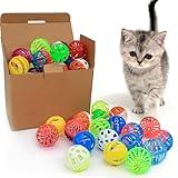 OODOSI Cat Jingle Balls Toys, 24 Pcs Bell Balls Cat Toys, Lightweight, Interactive, Assorted Colors Ball Toy for Kitten Training and Play