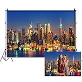 Renaiss 10x8ft New York City Night View Photo Backdrop for Photography Manhattan Night Scene Urban Skyline Building Lights Cityscape Background for Travel Theme Portraits Photo Studio Props