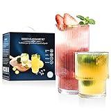 ISMASOAN Ribbed Glassware Set of 12, Glass Cups 12 oz and 7 oz, Fluted Glassware, Stackable Glasses, Cups for Kitchen, Gift Box Set