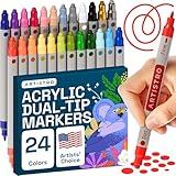 ARTISTRO 24 Dual Tip Acrylic Paint Markers, Acrylic Paint Pens, Fabric Markers for Textile, Rock, Glass, Wood, Paper, Ceramic, Canvas DIY Art Supplies Kit for Kids and Adults (Dual Tip Dot + Fine, 24)