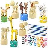 Vileafy Crafts for Kids Ages 4-8 - Wooden Animal Craft Kits with 24 Paint Pots & 8 Brushes, DIY Arts and Crafts for Boys and Girls, Unfinished Wood Figures for Painting Party Favors & Kids Activities