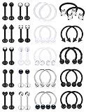 Hoeudjo 16G Surgical Steel Lip Rings Clear Diamond CZ Labret Studs Tragus Horseshoe Ring Helix Hoop Earring Body Jewelry Piercing Retainer for Women Men Black