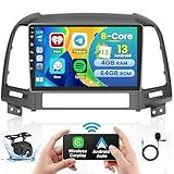 8 Core 4+64GB for Hyundai Santa Fe 2006-2012 Android 15 Car Stereo Wireless Carplay Android Auto, 9'' Touchscreen Car Radio with GPS, WiFi, 32EQ DSP, 59 UI, Bluetooth, FM RDS, Backup Camera