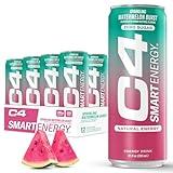 Cellucor C4 Smart Energy Drink ‚ Boost Focus and Energy with Zero Sugar, Natural Energy, and Nootropics - 200mg Caffeine - Watermelon Burst (12oz Pack of 12)