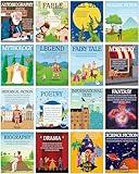 Justforjoyful 16Pcs Literary Genres Posters Bulletin Board Set Literature Reading Genre Poster Wall Art Print Signs Classroom Decoration for High Middle Elementary School Library Educational Supplies