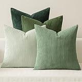 MIULEE Summer Boho Farmhouse Sage Green Throw Pillow Covers 18x18 Inch Set of 4 Mordern Nordic Cushion Covers Soft Corduroy Home Decor for Couch Bed Sofa Living Room Forest Green