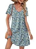 OFEEFAN Women's Dresses 2025 Loose V Neck Short Sleeve T Shirt Casual Spring Dress Beach Sundresses with Pockets Beach Vacation Clothes for Women Fashion Floral 07 M