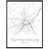 GroovyGrove Harrisonburg Virginia Map Poster Wall Art, United States City Map Wall Art Prints, Modern Black and White Map Wall Art Decor for Home Office, Bedroom, Living Room (Unframed)