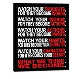 Pyradecor Watch Your Thoughts Motivational Classroom Poster Modern Canvas Prints Wall Art Paintings Ready to Hang for Office Living Room Home Decorations Stretched Pictures Artwork
