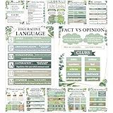 QOUBAI 12pcs Reading Comprehension Classroom Posters Eucalyptus English Language Arts Bulletin Board Chart Decor Reading Corner Poster for Elementary Middle High School Wall Decor Classroom Must Haves