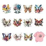12 Sheets Butterfly Iron on Transfer Patches Colorful Butterflies Designs Flower Iron on Stickers DTF Spring Flower Heat Transfer Vinyl Patches Decals Appliques for Clothing T Shirts DIY Craft Decor