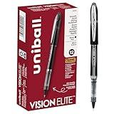 uni-ball Vision Elite Rollerball Pens Fine Point Micro Tip, 0.5mm, Black, 12 Pack