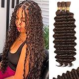 Human Braiding Hair for Boho Braids Human Hair 110g 24 Inch Curly Boho Hair for Braiding Knotless 12A Deep Wave Bohemian 3 Bundles/Pack Chocolate Brown