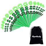 JieyueJewelry 50 Pieces Ear Stretching Kit 14G-00G Acrylic Tapers and Plugs + Silicone Tunnels - Ear Gauges Expander Set Body Piercing Jewelry (Grass Green)