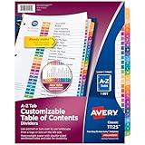 Avery A-Z Tab Dividers for 3 Ring Binder, Customizable Table of Contents, Multicolor, 1 Set (11125)