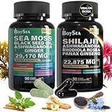 Boysea.Shilajit and Sea Moss Bundle- 90 Count - Sea Moss 7000mg, Black Seed Oil 4000mg, Ashwagandha 2000mg, Ginger & Shilajit 9000mg, Rhodiola Rosea 1000mg, All in 1 Supplements (1 Pack)