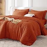 MUXHOMO 7 Pieces Queen Comforter Set, Seersucker Bed in a Bag Queen Size, All Season Luxury Bedding Set with Comforter, Flat Sheet, Fitted Sheet, Pillowcases & Shams, Burnt Orange