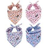 Gofshy Dog Bandanas Spring-4PCS Puppy Bandana Orange Pink Blue Floral Printing Dog Bib Handkerchief Scarf Breed Accessories for Small Medium Large Dogs Cats Pets Gift