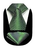 HISDERN Emerald Green Ties for Men Extra Long Tie and Pocket Square Set Formal Men Necktie Handkerchief Woven Classic Silk Tie for Business or College
