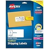 Avery Printable Shipping Labels with Sure Feed, 2" x 4" Customizable Stickers, White, 250 Blank Mailing Labels, Great for Mailing, Shipping, and More (5263)