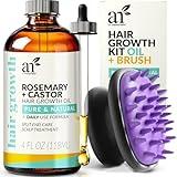 ArtNaturals Organic Rosemary & Castor Hair Growth Oil + Scalp Massager Set – Hair Styling Oils for Dry, Itchy Scalp, Thickening & Hydration - Scalp Oil Products For Damaged Hair & Split Ends – 4.0 oz