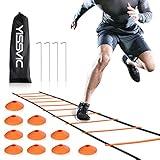 YISSVIC Agility Ladder and Cones 20 Feet 12 Adjustable Rungs Fitness Speed Training Equipment (20 feet, Light Orange)