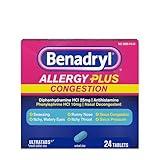 Benadryl Allergy Plus Congestion Ultratabs, Medicine with Diphenhydramine HCl Antihistamine & Phenylephrine HCl Nasal Decongestant, Allergy & Sinus Congestion Relief Tablets, 24 ct