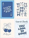 WRFON Unframed Blue Preppy Wall Art, Navy Blue Bow Cherry Wall Decor, Retro Guest Check Poster Print, Coquette Trendy Motivational Aesthetic Picture for Teen Girl Dorm Baby's Room Bedroom 12"x16"x4