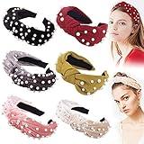 Ivyu Headbands Women Hair Head Bands - 6 Pcs Pearl Knotted Head Bands Cute Velvet Top Knot Turban Hairbands Fashion Girls Vintage Boho Beauty Wide headbands Fashion Hair Accessories