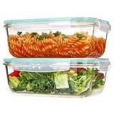 Vtopmart 2Pack 1860ml/ 63oz Large Glass Storage Containers with Lids, Meal Prep Food Container Set with Snap Airtight Lid for Baking, Microwave, Oven, Leak Proof, for Freezer, Dishwasher, Green
