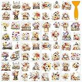 AHANDMAKER 12 Sheets Rub On Transfer Stickers, Flower, Book, Garden, Butterfly, Bird Stickers for Home, Classroom, Crafts Glass Porcelain Decor, 5.5 x 5.5 Inches‌