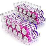 Soda Can Dispenser for Refrigerator with Lids, Stackable Drink Organizer for Fridge, Clear Plastic Refrigerator Organizer Bins, Beverage Can Holders for Pantry, Freezer, Kitchen, Cabinets Set of 2