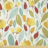 Ambesonne Leaves Fabric by The Yard, Foliage of Fall Season Cartoonish Garden Art Inspirations Romantic Vintage Motifs, Stretch Knit Fabric for Clothing Sewing and Arts Crafts, 5 Yards, Multicolor